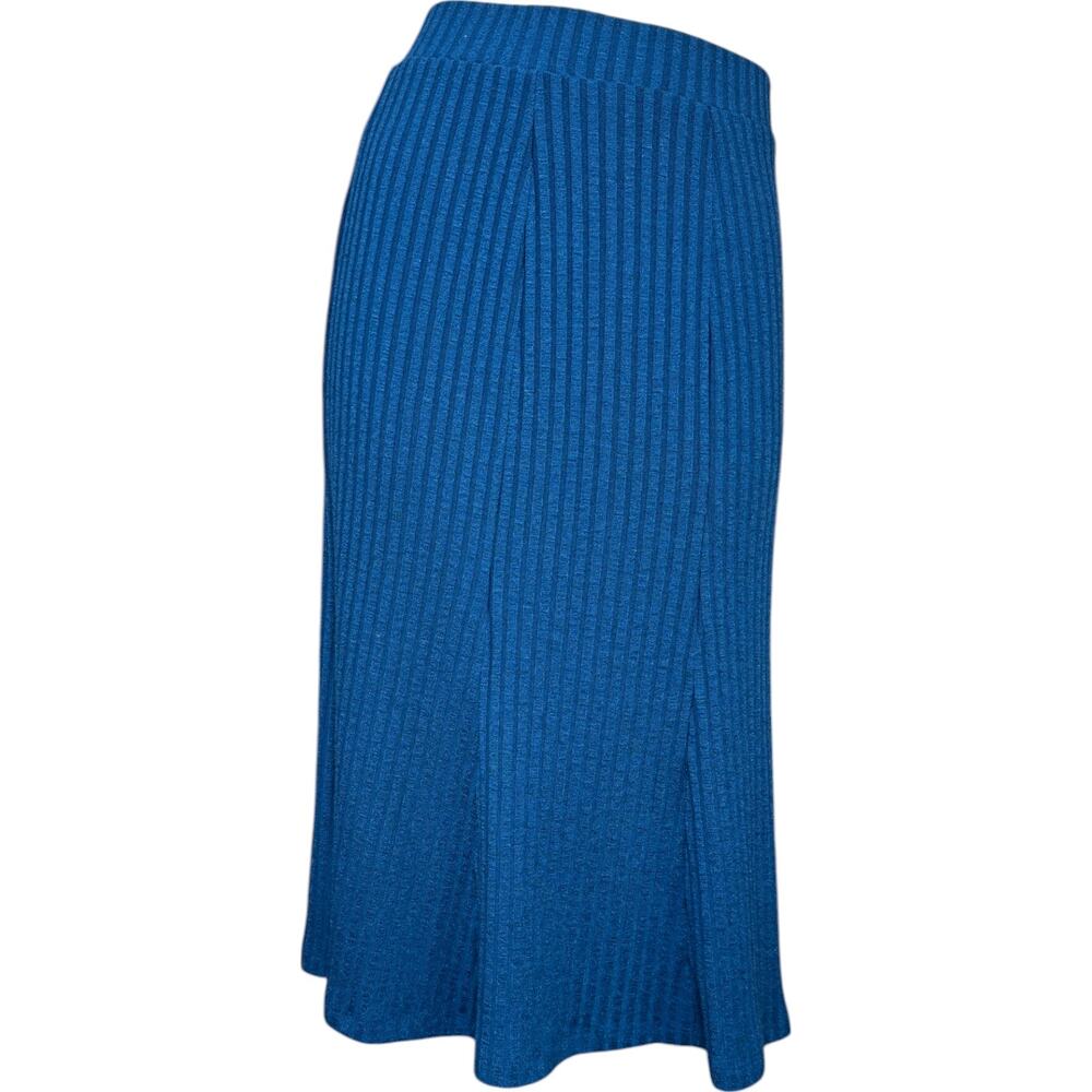 Susan Graver Rib Knit Paneled Pull-On Midi Skirt Rustic Navy Small Petite
